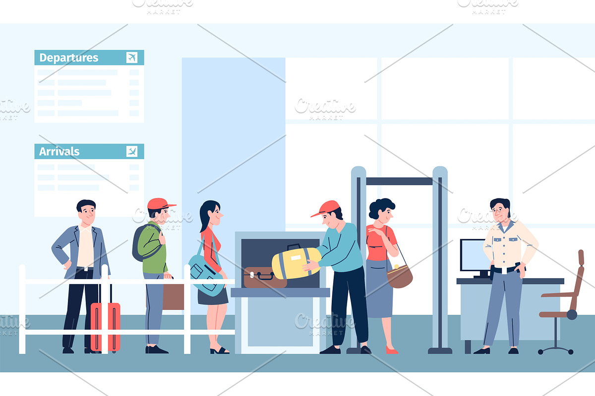 Airport security check. Passengers, a Transportation Illustration by LadadikArt