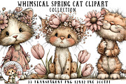 Whimsical Spring Cat Clipart, an Illustration by OK Design (Thumbnail 1 of 6)