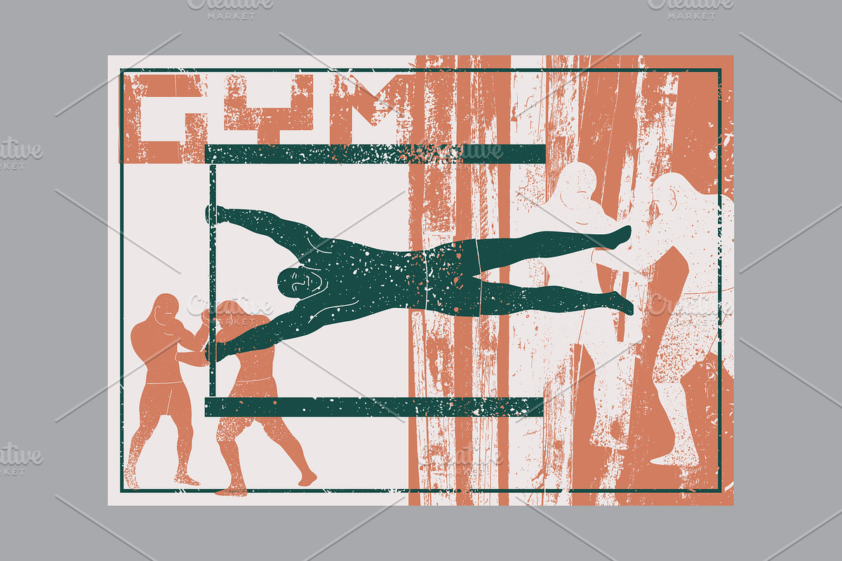 Gym vintage vector poster set., a Sport Illustration by PoPaShop (Photo 3 of 8)