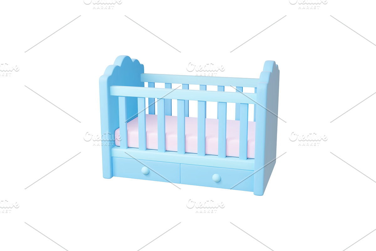 Baby cot 3d model. Newborn bed with, an Object Illustration by Valerie Bodnar
