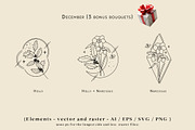 Birth Month Flower Line Bouquets, a Decorative Illustration by WatercolorWind (Thumbnail 4 of 7)