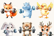 Watercolor Cute Animals Workout, an Animal Illustration by SparkyDesignsUS (Thumbnail 2 of 9)