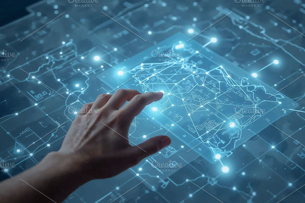 Reaching adult hand touching map, an Illustration by wavebreak