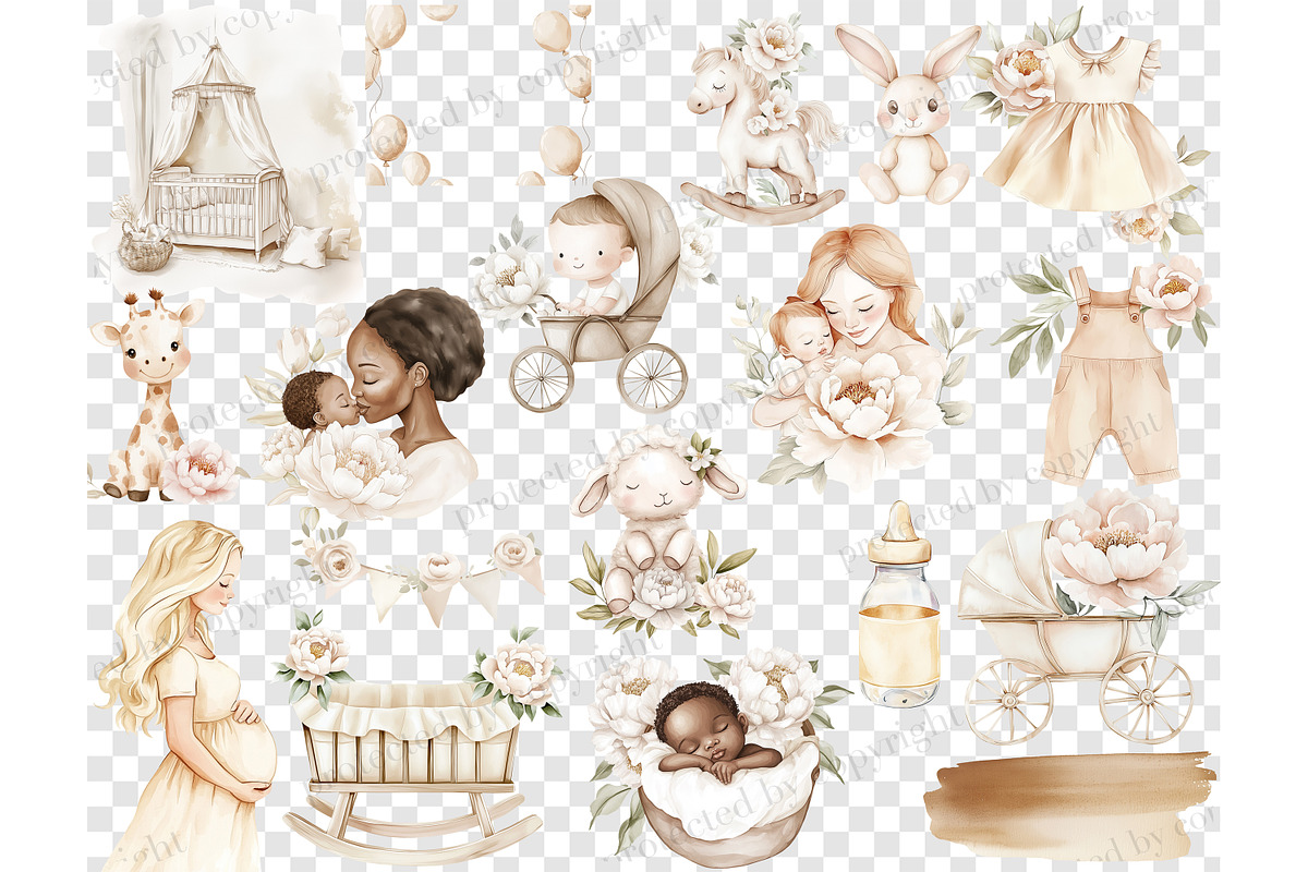 Neutral Baby Clipart | Baby Shower, a Person Illustration by GlamArtZhanna (Photo 5 of 6)