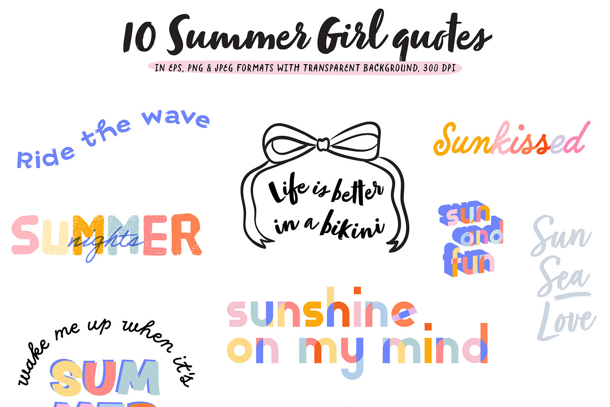 Trendy Summer Girl Clipart & Quotes, a Seasonal Illustration by Ruslana Lubenets (Photo 7 of 16)