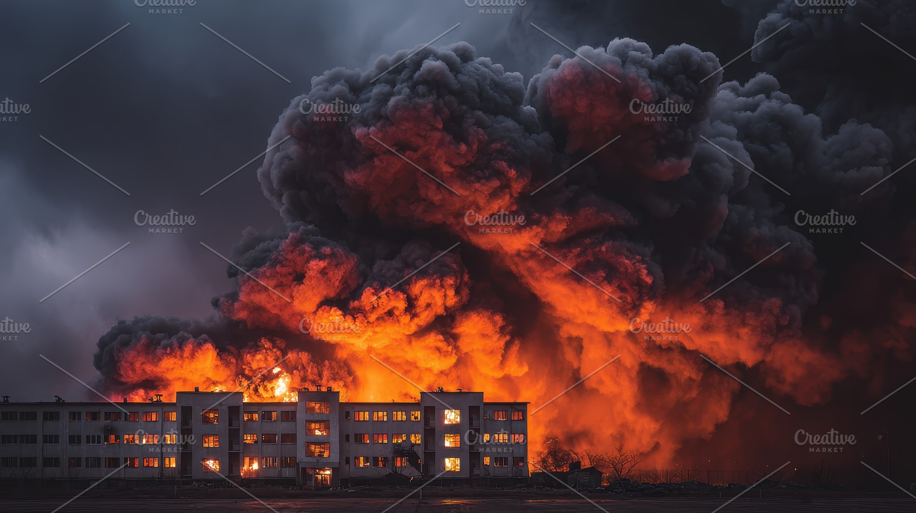 Building engulfed in massive fire in, a Photo by Pixeness Studio