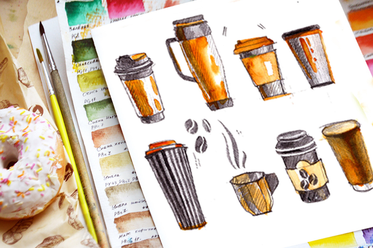 Coffee set, fast food, a Food Illustration by Olesya Morokhovets (Photo 2 of 3)