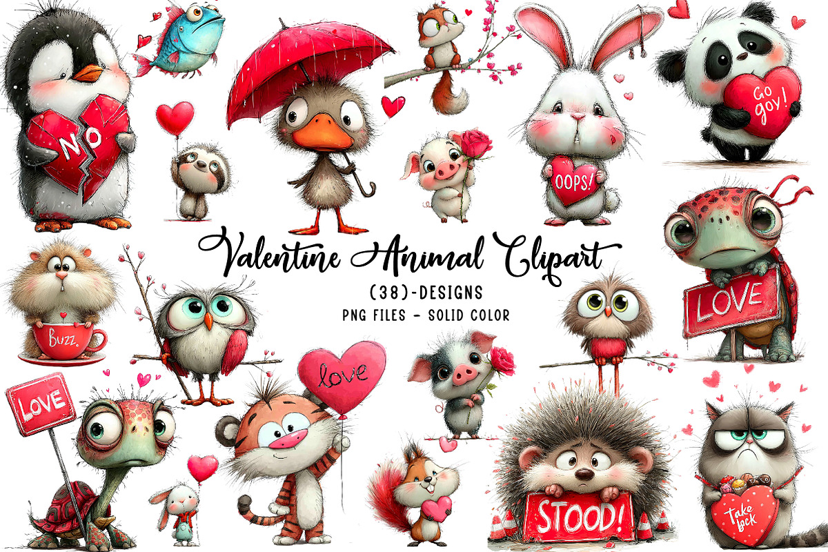 Valentine Animal Clipart Bundle, an Illustration by CreationArt (Photo 1 of 7)