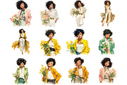 Watercolor Spring Black Girls, an Illustration by DreamArtGraphic (Thumbnail 4 of 4)