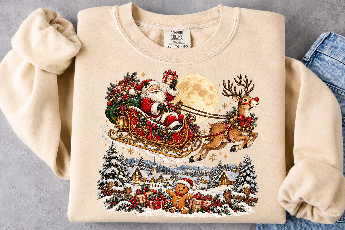 Christmas Santa Sleigh Over Snowy, a Seasonal Illustration by Craft Nest (Photo 5 of 6)
