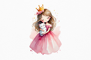 Watercolor Princess and White Kitten, a Person Illustration by Business Chic