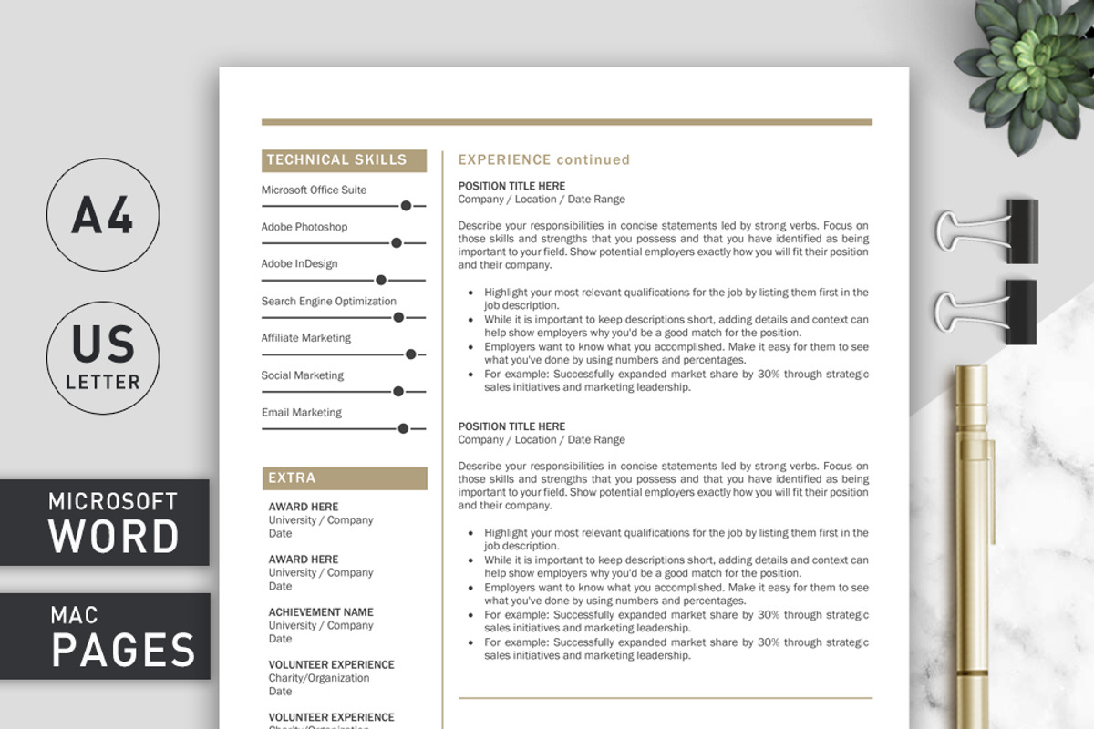 Resume Template CV + Cover Letter, a Resume Template by Klamp Studio (Photo 2 of 10)