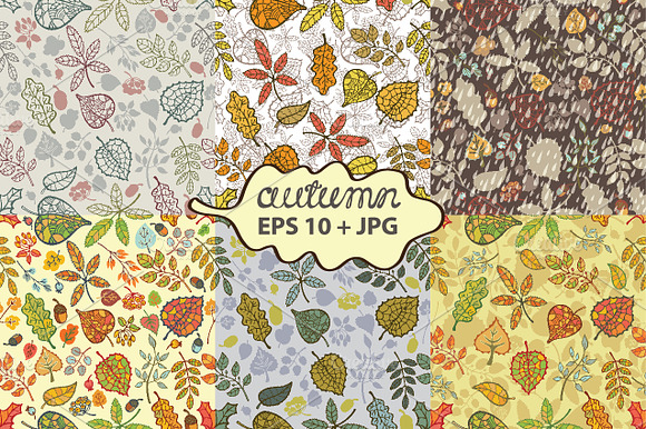 Autumn leaves seamless pattern set 3 preview 5