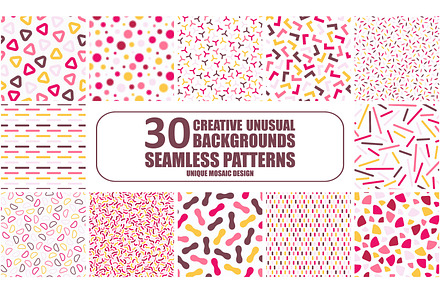 Bright creative seamless patterns