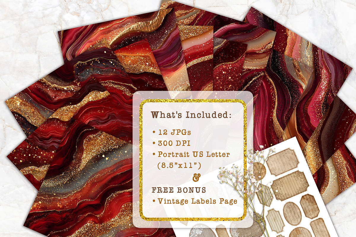 Glitter Gold Ruby Red Agate Papers, a Background Graphic by V Design Creator (Photo 7 of 12)