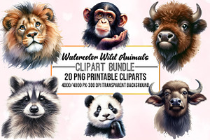 Watercolor Wild Animals Clipart, an Animal Illustration by Craft Nest