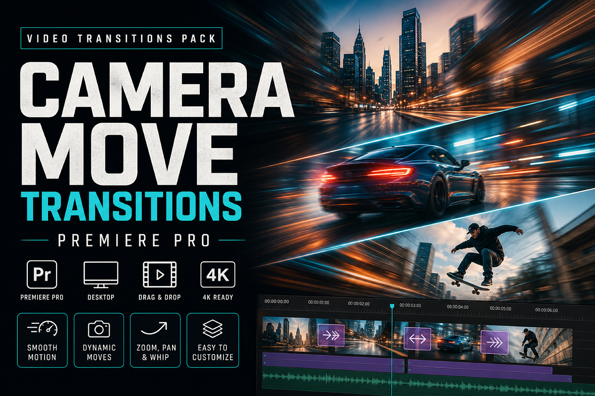Camera Move Transitions Premiere Pro, a Plug-in Add-On by AAA Presets (Photo 1 of 3)