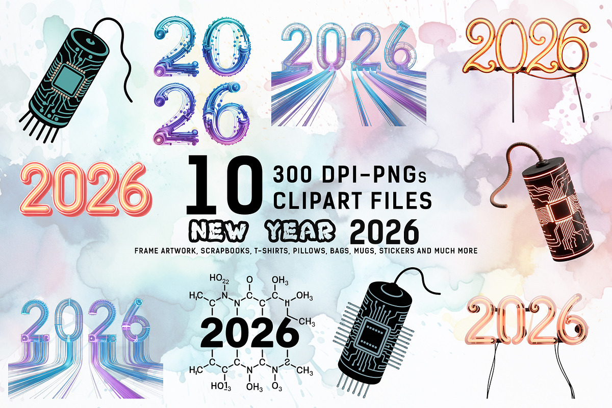 Cyberpunk New Year 2026 Clipart, an Illustration by Ahmad Designs (Photo 1 of 3)