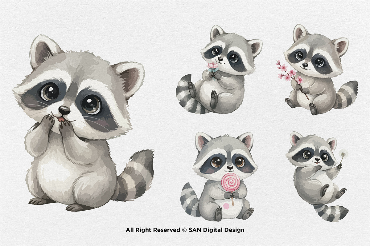 15 Bundle Watercolor Baby Raccoon, an Animal Illustration by Morspective (Photo 7 of 8)