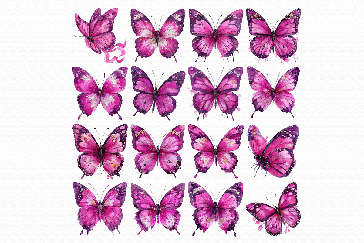 Watercolor Pink Butterfly Clipart, an Illustration by Libby Wishes (Photo 2 of 5)
