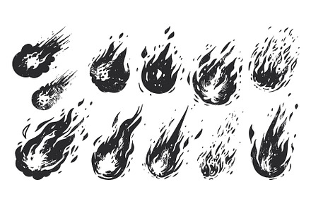 Fireballs Hand Drawn Linocut Grunge, an Object Illustration by LadadikArt