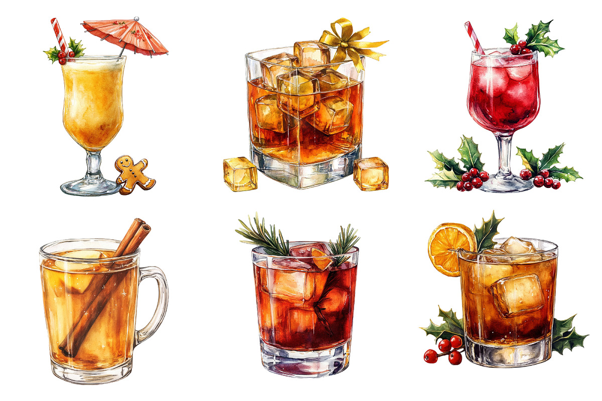 Christmas Festive Cocktail Clipart, an Illustration by SinaCreation (Photo 2 of 5)