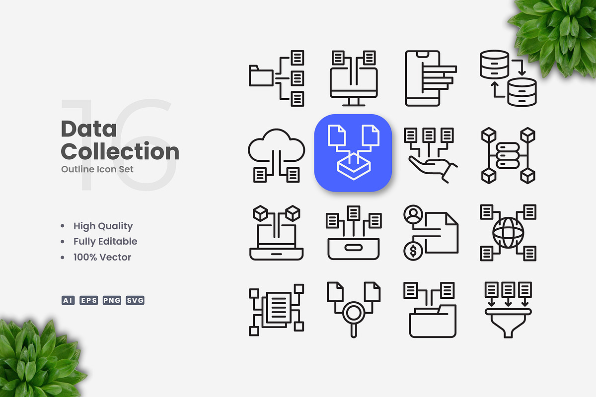 Data Collection Outline Icons, an Outline Icon by Upnowgraphic