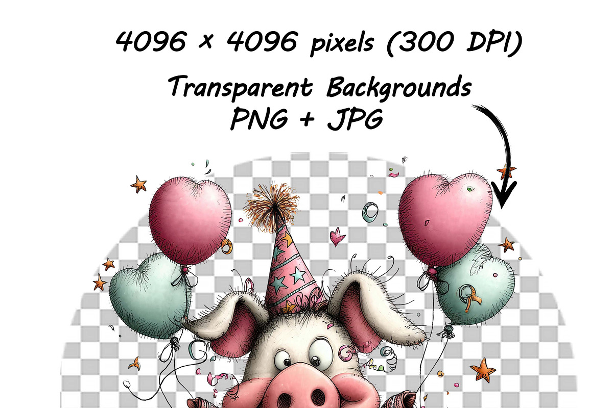 Funny Birthday Pig Clipart Cartoon, a Graphic by one-touch (Photo 7 of 15)