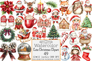 Cute Christmas Clipart, a Seasonal Illustration by Design Market