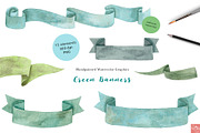 Green Watercolor Banners, an Illustration by LittleAcornGraphics (Thumbnail 3 of 4)