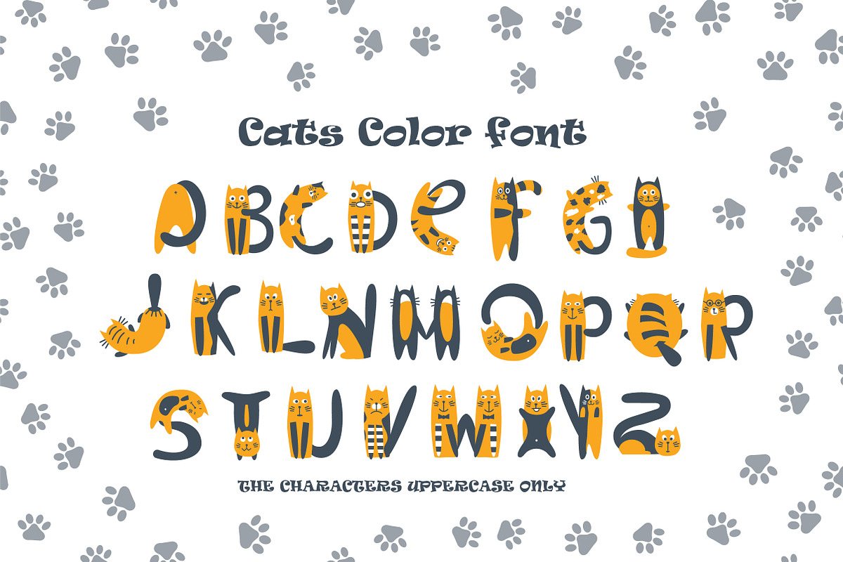 Cats cute OTF color font preview 2