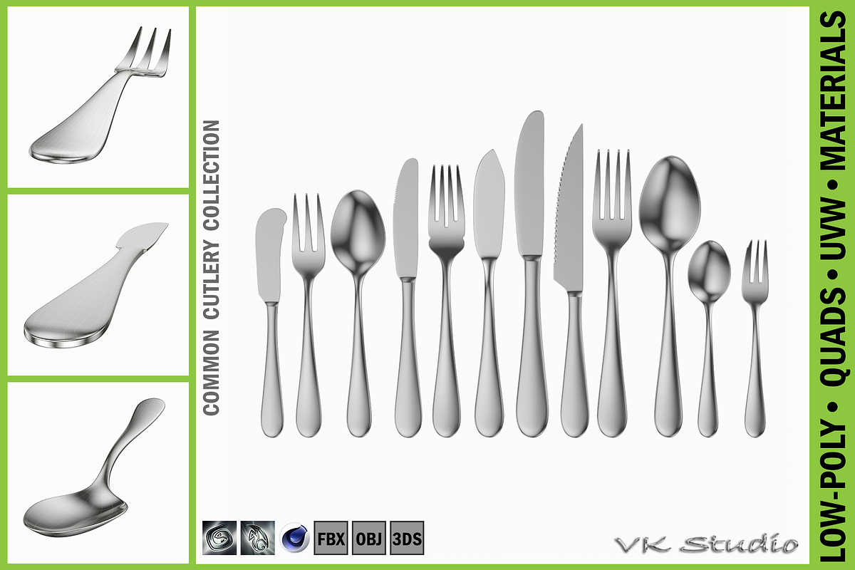 Generic Cutlery 12 Pieces COLLECTION, an Object 3D Model by VK Studio (Photo 1 of 17)