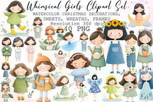 Whimsical Girls Clipart Set, an Illustration by Sublimation Artist