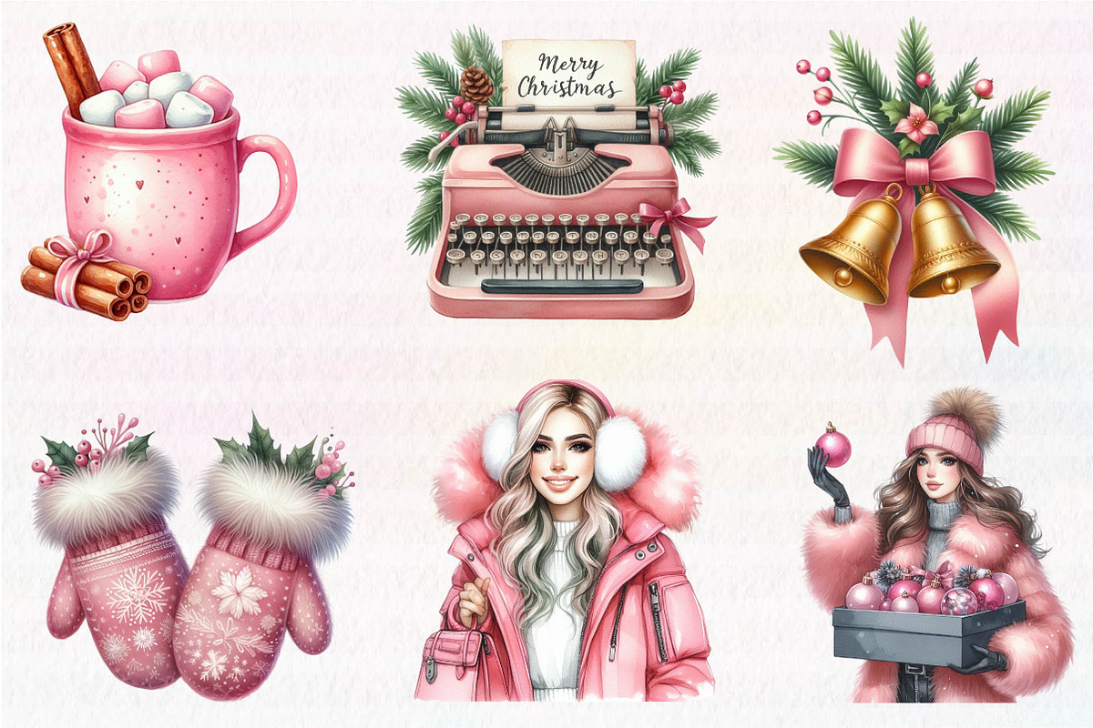 Pink Christmas Clipart PNG, an Illustration by CreationArt (Photo 3 of 5)