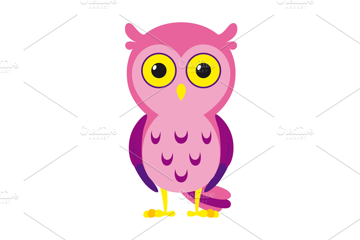 A pink and purple owl with yellow, an Animal Illustration by the8monkey