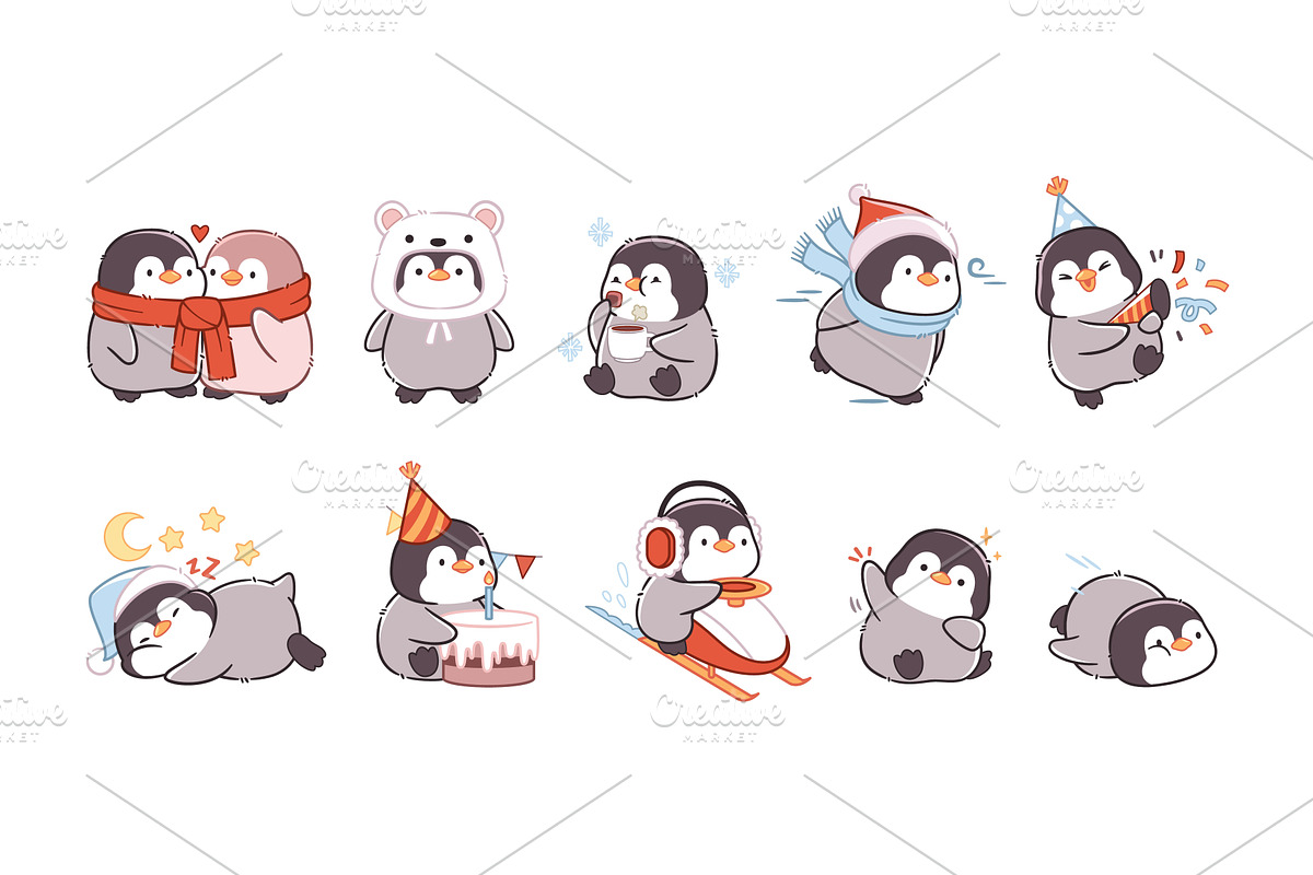 Cute penguin character. Funny little, an Animal Illustration by YummyBuum