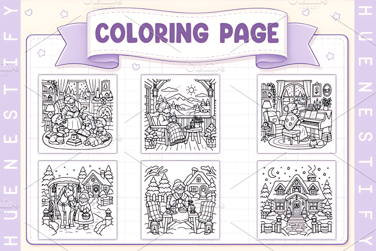 Grandma’s Winter House Coloring Book, a Seasonal Illustration by Design Station (Photo 2 of 3)