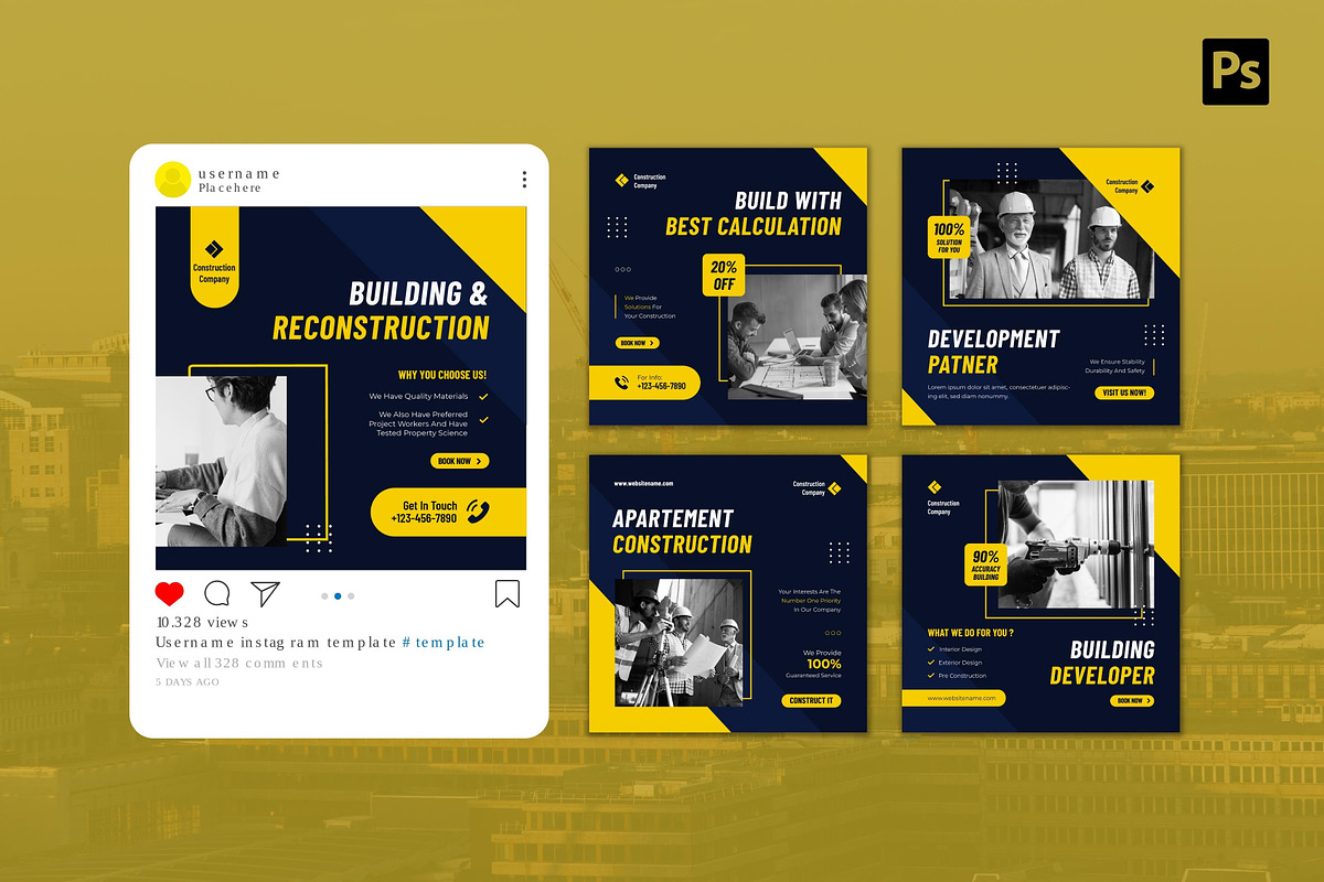 Construction Company Instagram Post, a Social Media Template by CavenArt (Photo 4 of 5)