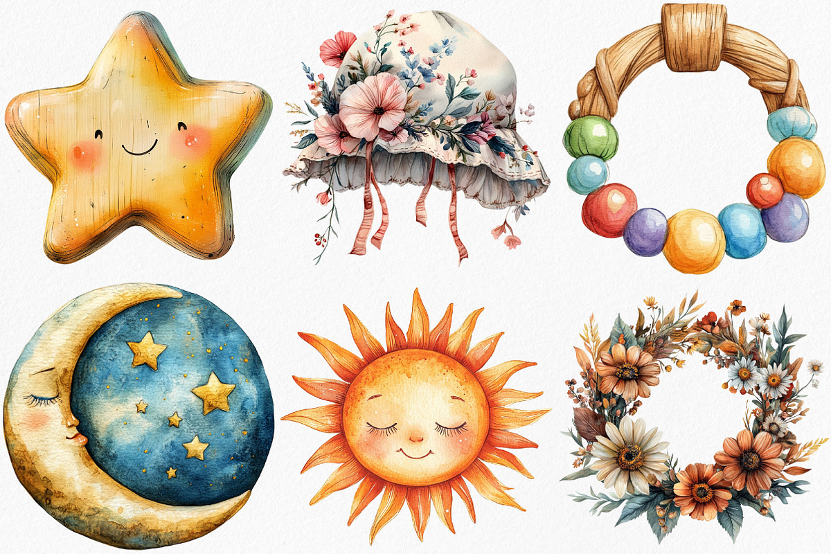 Watercolor Boho Baby Clipart Bundle, an Illustration by Canvas Craft (Photo 2 of 7)