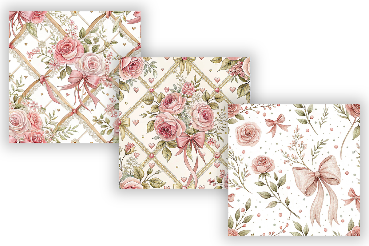 Coquette Bow Floral Digital Paper, a Pattern Graphic by FloridPrintables (Photo 4 of 9)