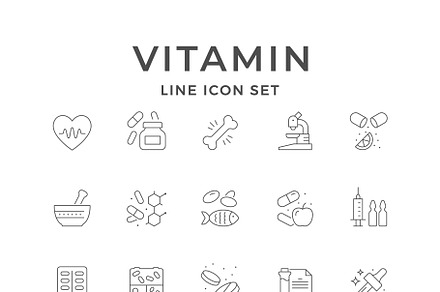 Set line icons of vitamin, an Outline Icon by motorama