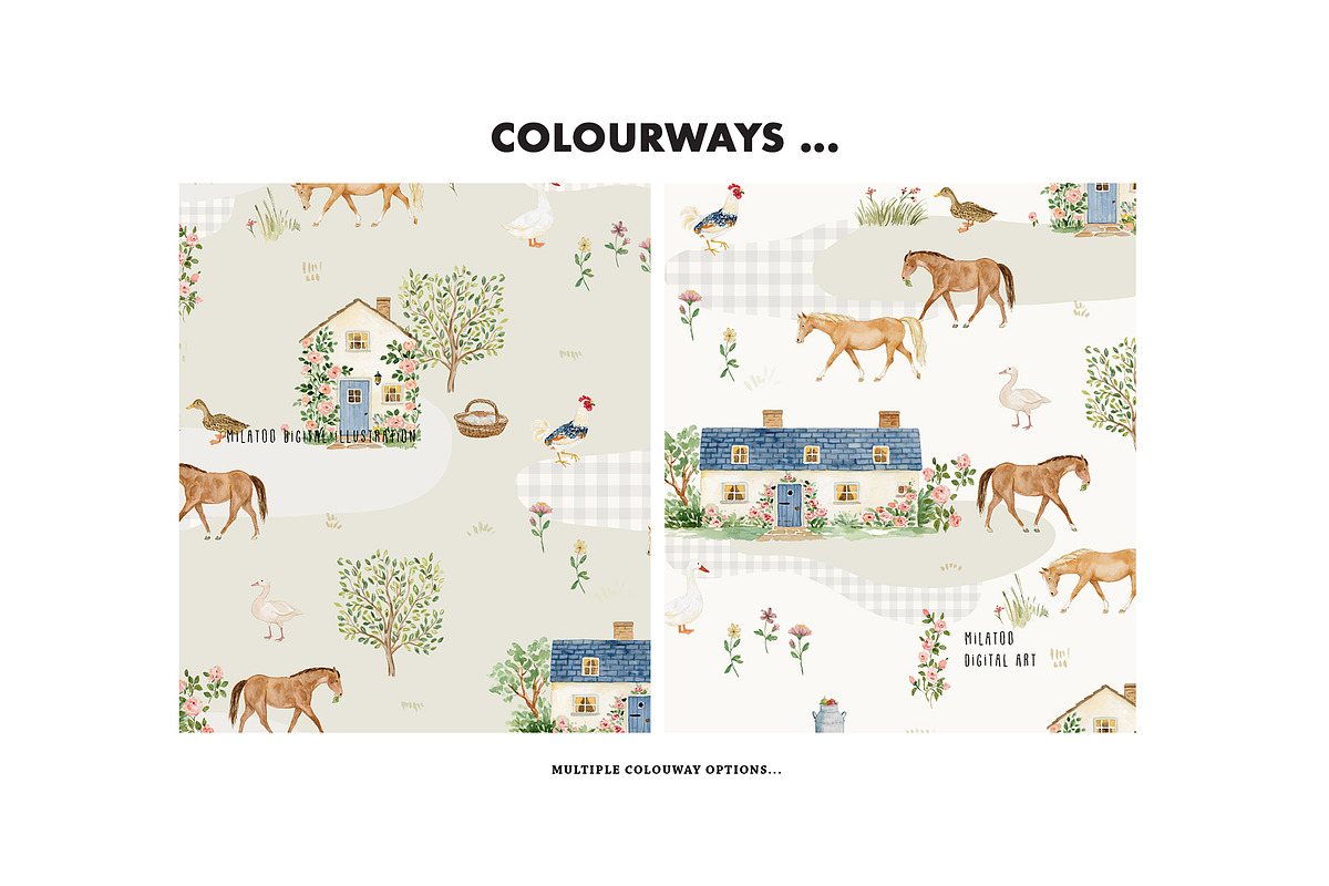 Cottagecore Horse Rancho pattern, a Pattern Graphic by Milatoo (Photo 2 of 4)