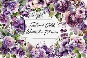 Purple Flowers Watercolor Clipart