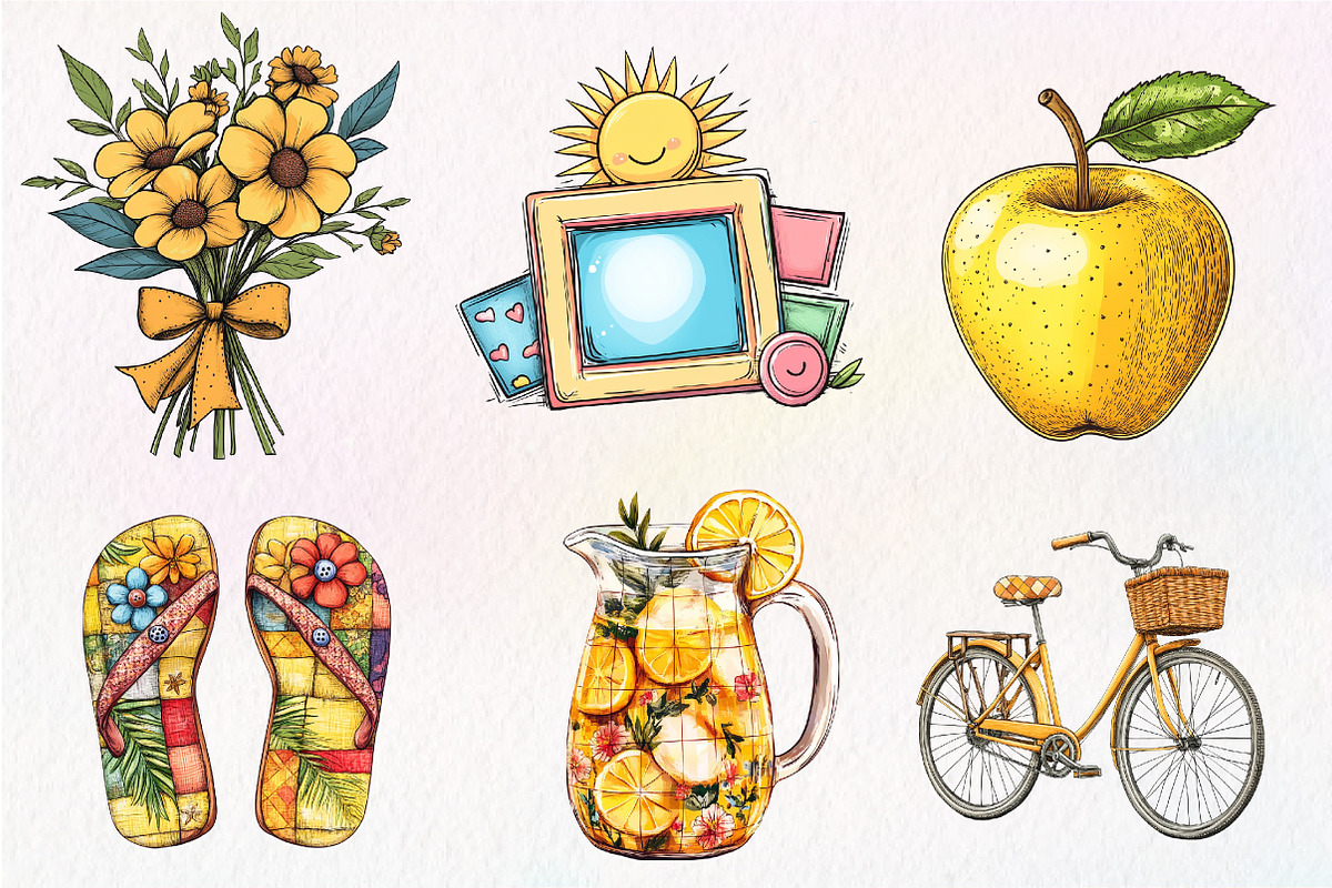 Yellow Patchwork Summer Clipart, an Illustration by CreationArt (Photo 5 of 8)
