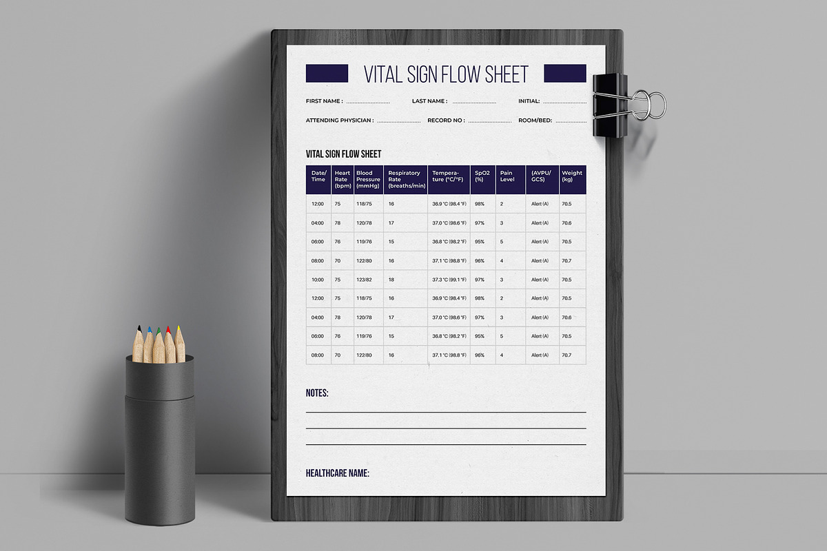 Vital Sign Flow Sheet Layout, a Stationery Template by ContestDesign (Photo 1 of 2)