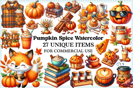 Pumpkin Spice Watercolor Clipart
