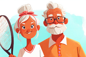 Grandma and grandkid with rackets, a Photo by Beautiful things