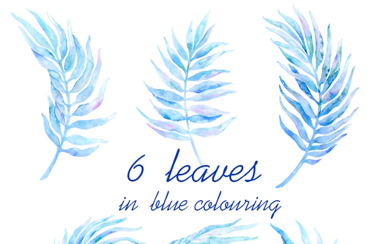 Watercolor clipart Palm Leaves Blue, an Illustration by AqwaColor (Photo 2 of 3)