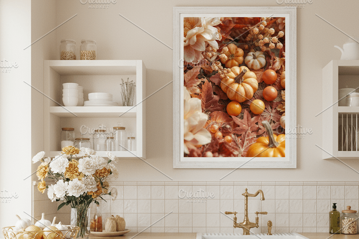 Autumn Pumpkins & Flowers Wall Art, a Background Graphic by Floraphoria (Photo 7 of 12)