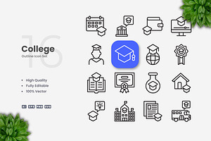 College Outline Icons, an Outline Icon by Upnowgraphic